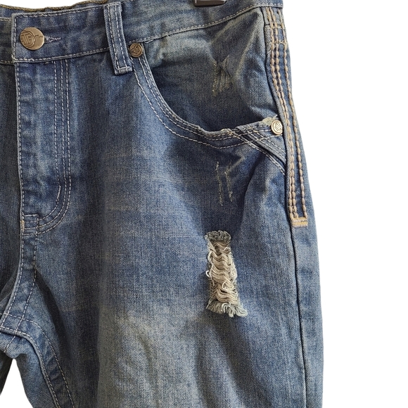 Fiend Denim Co. Light Wash Distressed Straight Leg Heavy Stitching Jeans 36 x 32 - Picture 5 of 7